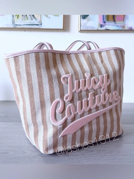 JUICY COUTURE Bag Free to Be Juicy Striped Tote - Pink Beige Tan - Picture 4 of 8